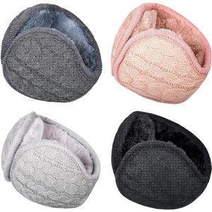 4 Pack Furry Warm Knit Earmuffs Fleece Winter Ear Muffs Foldable Ear Covers